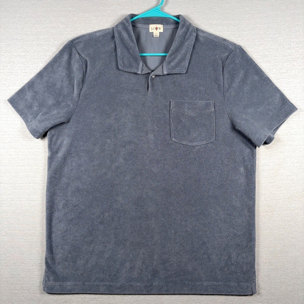 J Crew Terry Cloth Johnny Collar Polo Shirt Mens Size L Slate Blue Cotton Poly